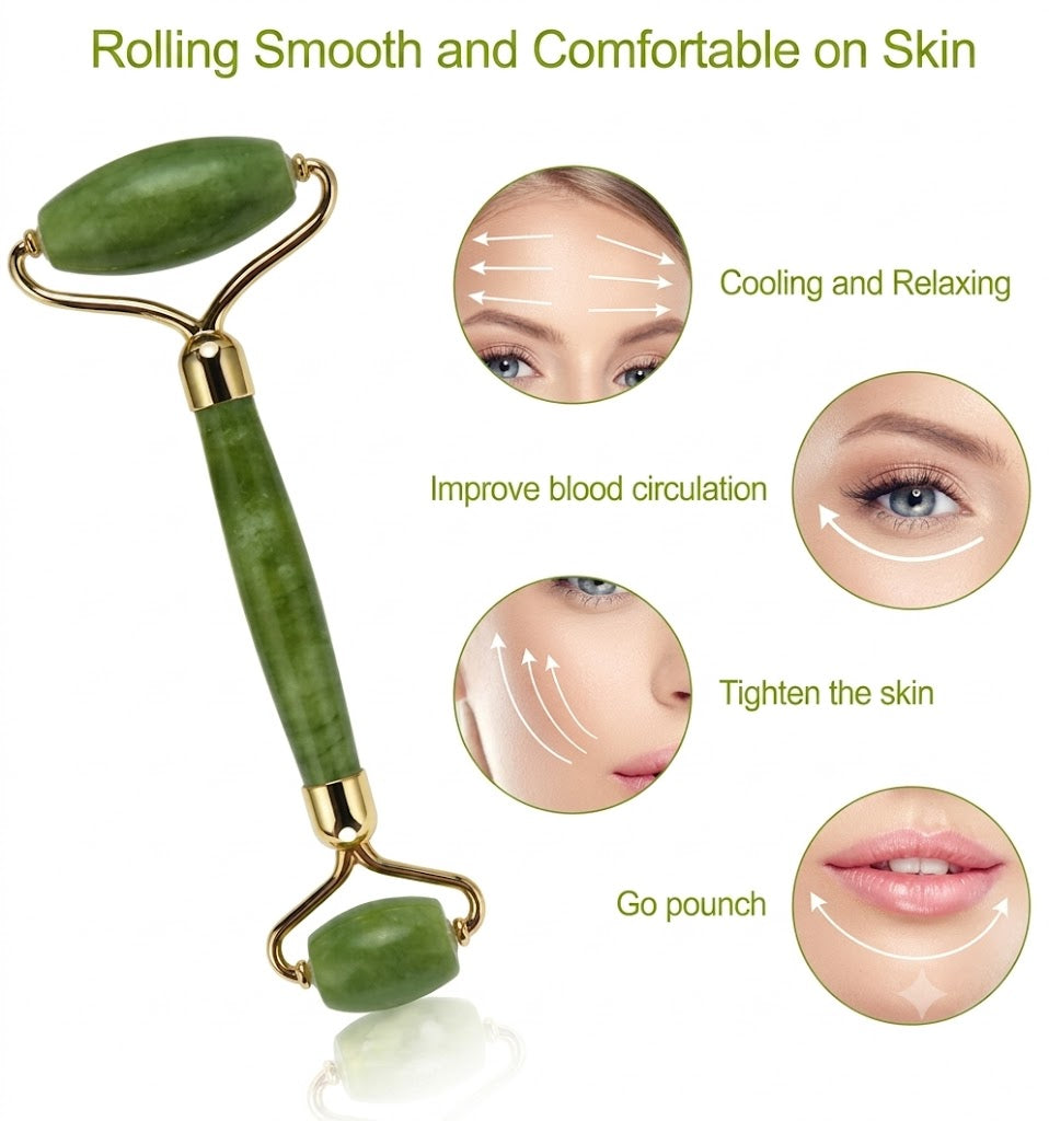 Original Natural Jade Roller & Gua Sha Set – Face Massager for Skin Care, Facial Roller for Face, Eyes & Neck – Anti-Puffiness, Wrinkle Reduction, Noiseless Beauty Tool – Self-Care Gift for Women & Men