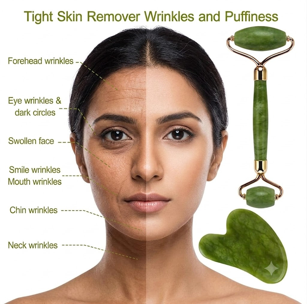 Original Natural Jade Roller & Gua Sha Set – Face Massager for Skin Care, Facial Roller for Face, Eyes & Neck – Anti-Puffiness, Wrinkle Reduction, Noiseless Beauty Tool – Self-Care Gift for Women & Men