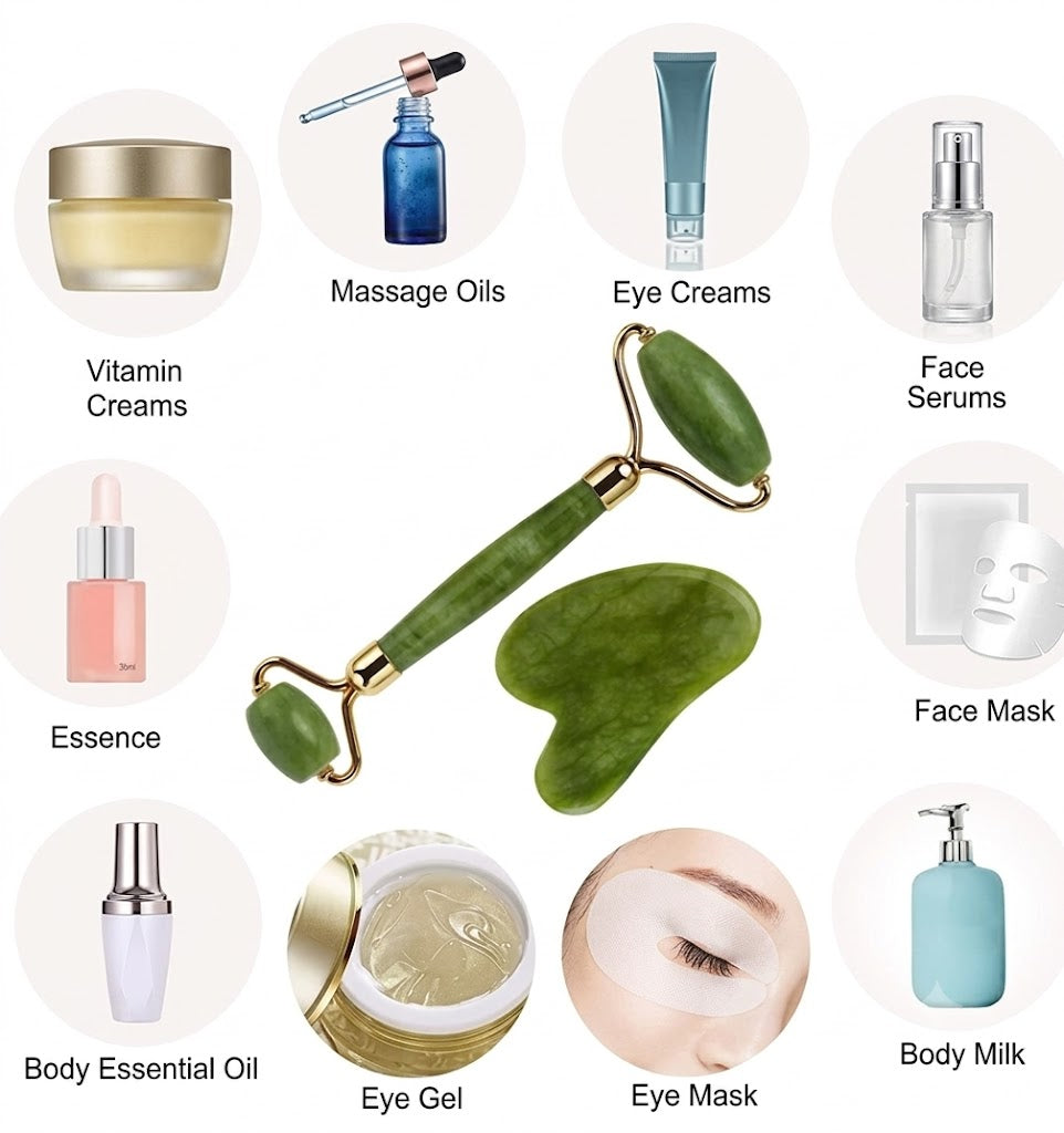 Original Natural Jade Roller & Gua Sha Set – Face Massager for Skin Care, Facial Roller for Face, Eyes & Neck – Anti-Puffiness, Wrinkle Reduction, Noiseless Beauty Tool – Self-Care Gift for Women & Men